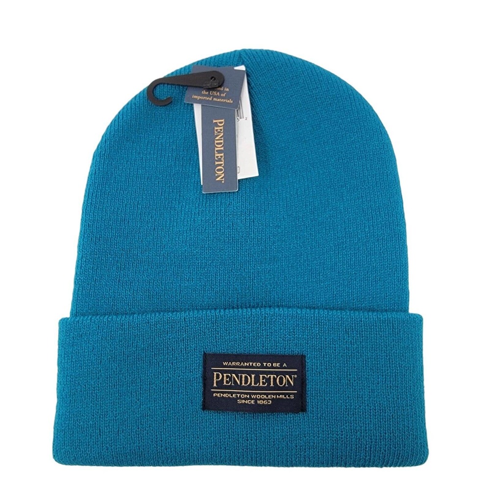 Pendleton Beanie Knit Teal Blue Cuffed One Size